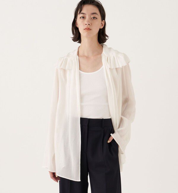 DES PRES「シアーストライプジャカード ギャザーブラウス」|シャツ・ブラウス|