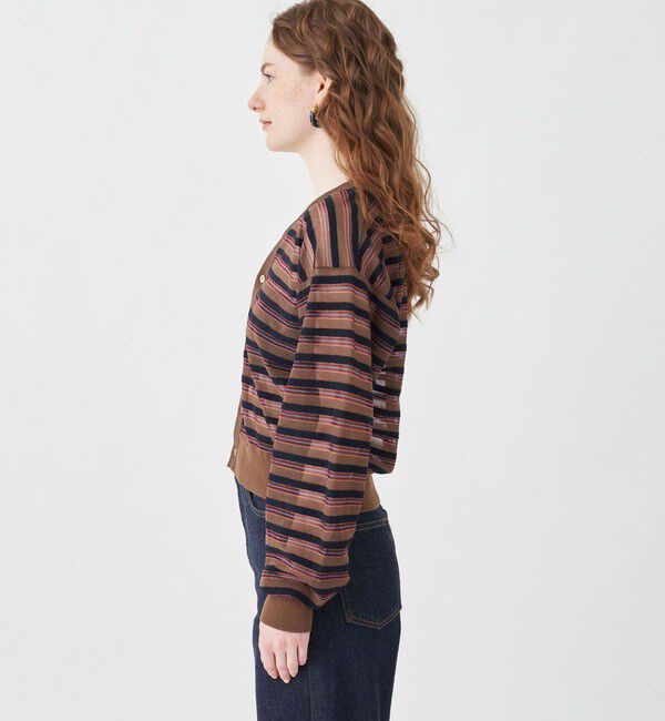 MACPHEE「シアーヤーンボーダー Vネックカーディガン」|カーディガン|