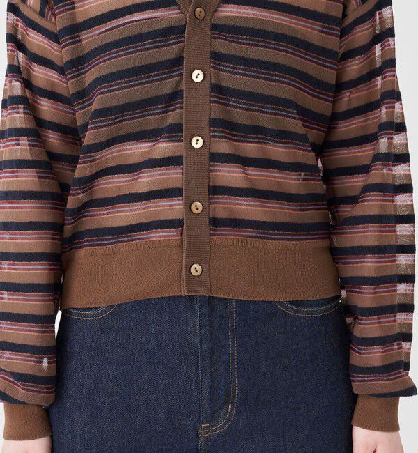 MACPHEE「シアーヤーンボーダー Vネックカーディガン」|カーディガン|