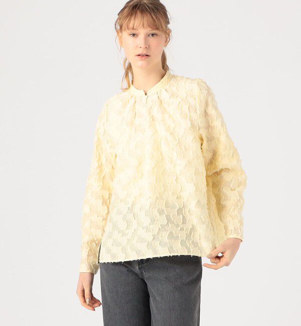 MACPHEE「シアーカットジャカード スタンドネックブラウス」|シャツ・ブラウス|