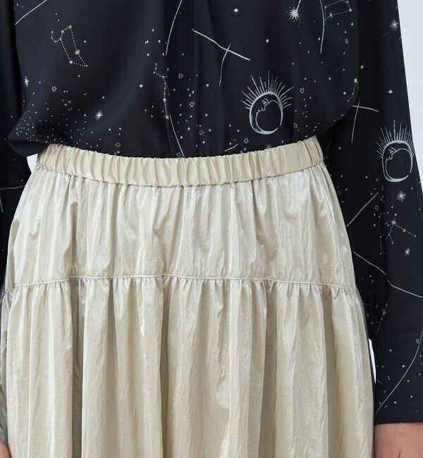 Ballsey「シャイニーコーティング ギャザーヨークロングスカート」|フレア|