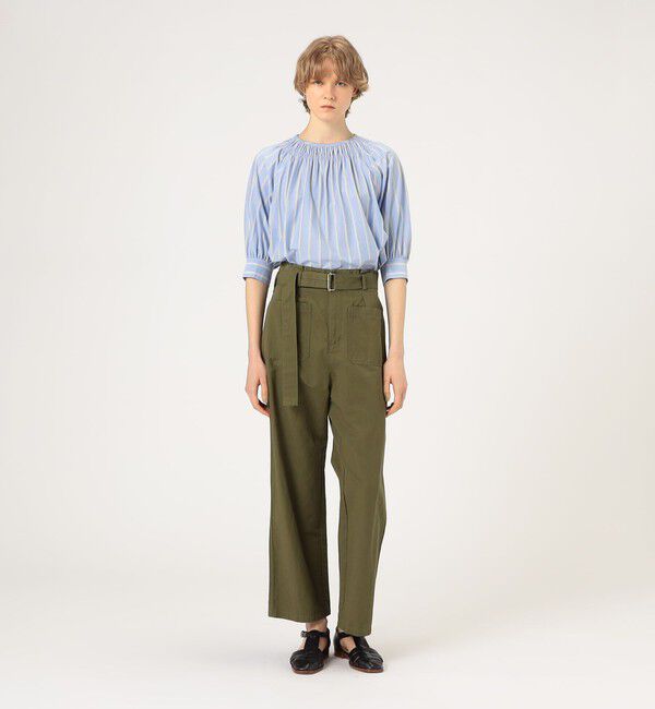 MACPHEE「ハイゲージストライプ ギャザーブラウス」|シャツ・ブラウス|