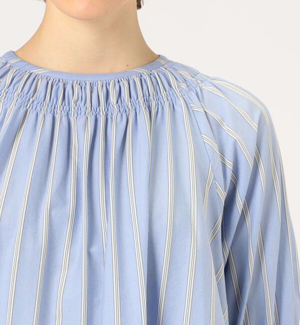 MACPHEE「ハイゲージストライプ ギャザーブラウス」|シャツ・ブラウス|