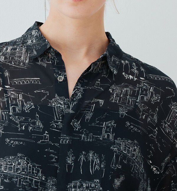 GALERIE VIE「 LandScapeシルクストレッチ ギャザーシャツドレス」|ワンピース|