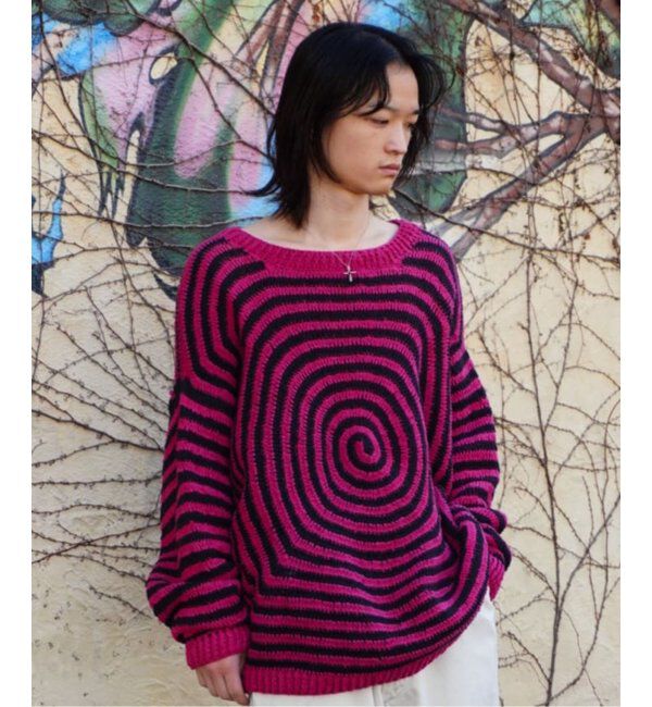 JOINT WORKS「MacMahon Knitting Mills/マクマホンニッティングミルズ Crew Neck Knit-Guru Guru」|ニット・セーター|ピンク