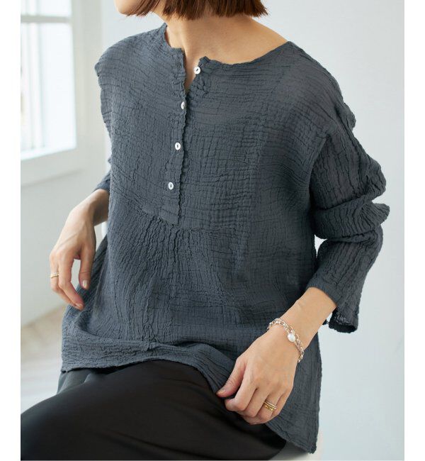 IENA「LES ATELIERS FRANCAIS DE CONFECTION ヘンリーネックトップス」|シャツ・ブラウス|ブラック A