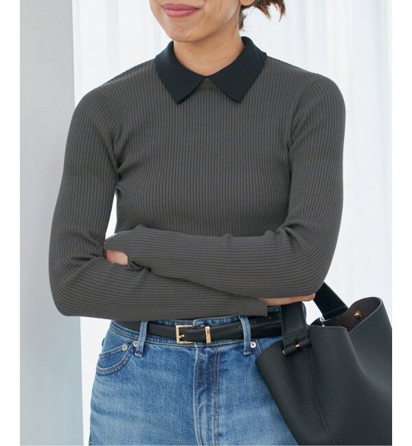 IENA「バイカラー 襟RIBホールガーメントプルオーバー」|ニット・セーター|