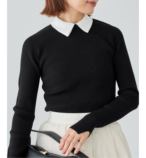 IENA「バイカラー 襟RIBホールガーメントプルオーバー」|ニット・セーター|