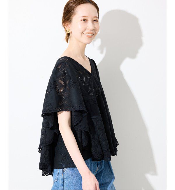 SLOBE IENA「《WEB限定/追加》レースフリルVネックブラウス」|シャツ・ブラウス|