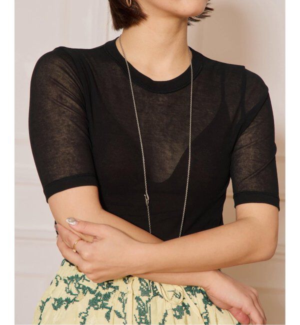 IENA LA BOUCLE「《追加2》IENA LA BOUCLE 水撚りガスフライス半袖プルオーバー」|Tシャツ・カットソー|ブラック