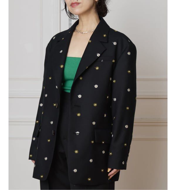 IENA LA BOUCLE「IENA LA BOUCLE フラワーエンブロイダリーウール2Bジャケット」|テーラードジャケット|ブラック A
