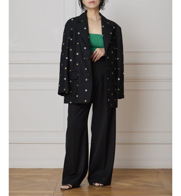 IENA LA BOUCLE「IENA LA BOUCLE フラワーエンブロイダリーウール2Bジャケット」|テーラードジャケット|