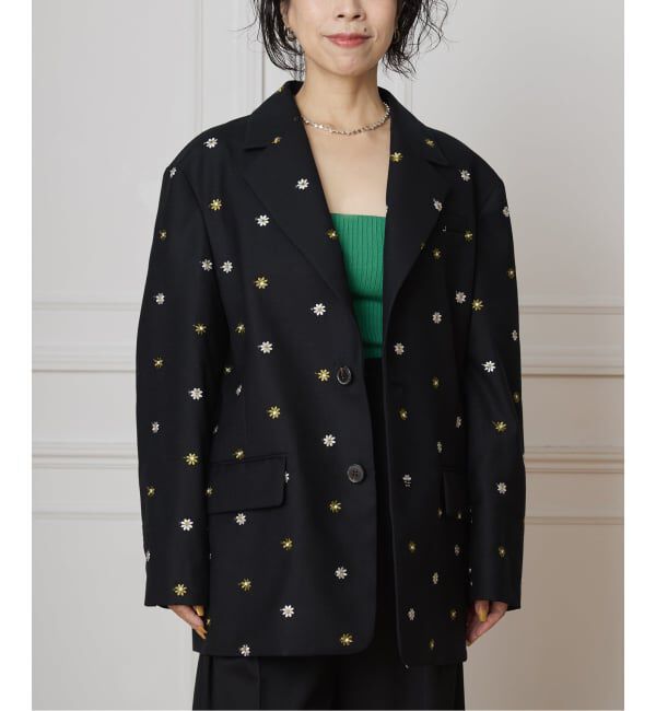 IENA LA BOUCLE「IENA LA BOUCLE フラワーエンブロイダリーウール2Bジャケット」|テーラードジャケット|