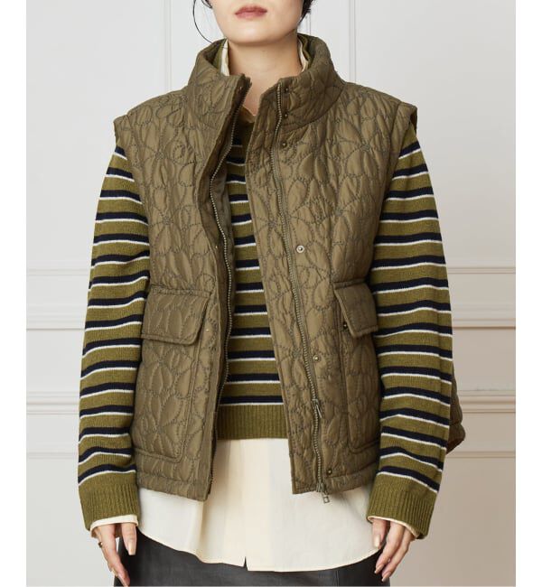 IENA LA BOUCLE「IENA LA BOUCLE フラワーキルティングパテッドベスト」|ダウンベスト・ベスト|カーキ