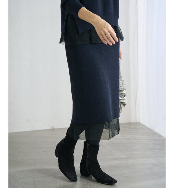 IENA「チュールハーフリブスカート」|スカート|ネイビー