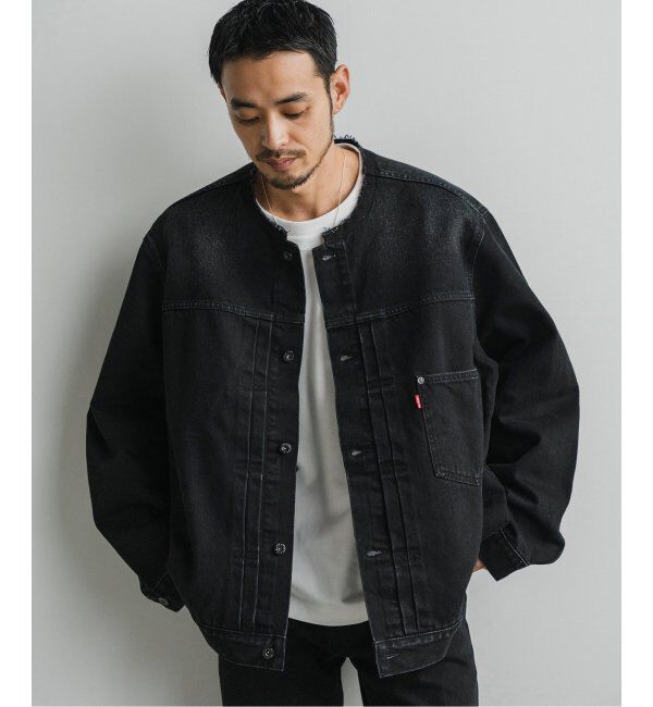 EDIFICE「《再入荷》Levi&rsquo;s(リーバイス) 別注 Type 1 Trucker Jacket BLACK "COLLARLESS"」|デニムジャケット|