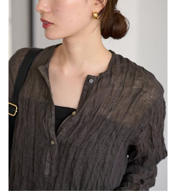 FRAMeWORK「LINENクレープヘンリーネックブラウス」|シャツ・ブラウス|