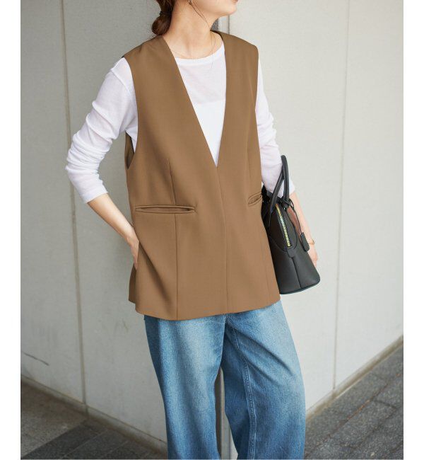 Spick and Span「TWカルゼVネックベスト」|その他|キャメル