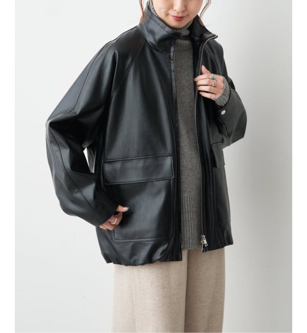 Spick and Span「フェイクレザースタンドカラーブルゾン」|ライダースジャケット|ブラック