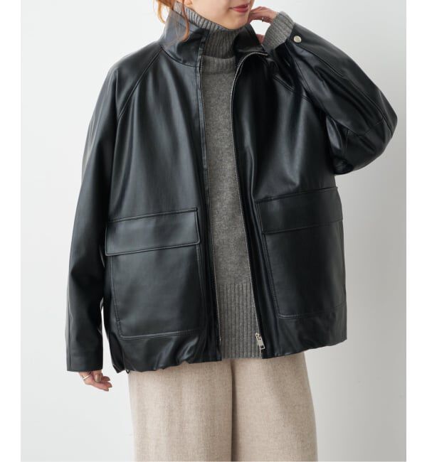 Spick and Span「フェイクレザースタンドカラーブルゾン」|ライダースジャケット|