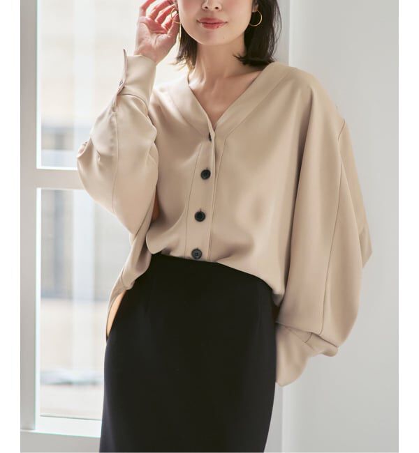 NOBLE「《追加予約・WEB限定カラー》エステルダブルクロスカーデブラウス」|シャツ・ブラウス|