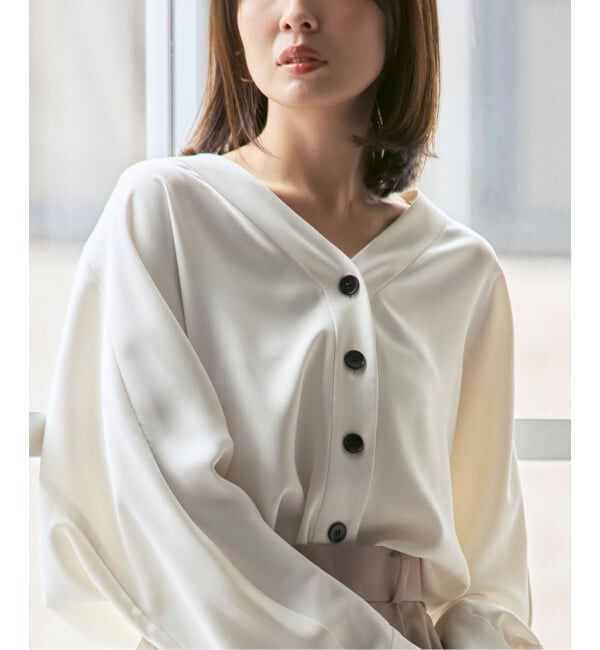 NOBLE「《追加予約・WEB限定カラー》エステルダブルクロスカーデブラウス」|シャツ・ブラウス|