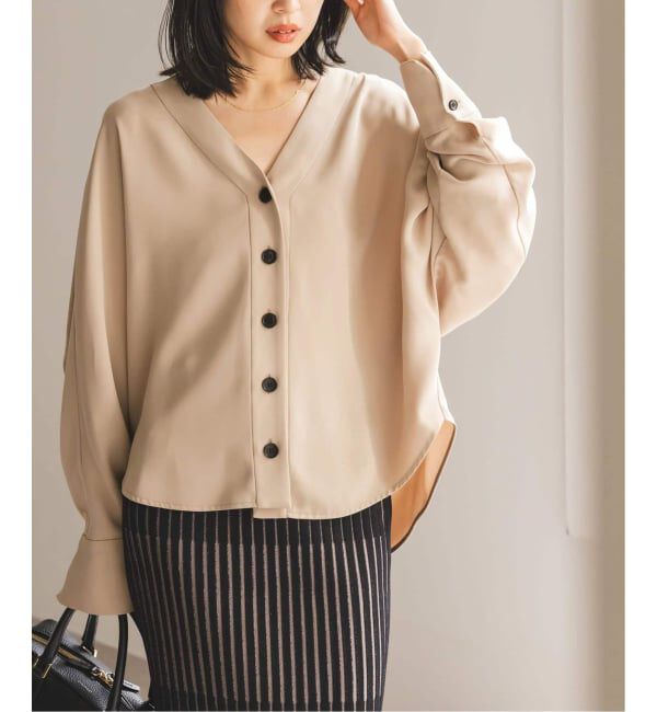 NOBLE「《追加予約・WEB限定カラー》エステルダブルクロスカーデブラウス」|シャツ・ブラウス|