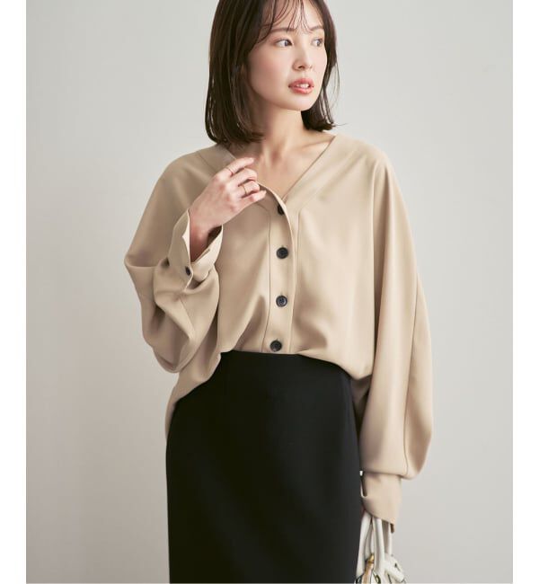 NOBLE「《追加予約・WEB限定カラー》エステルダブルクロスカーデブラウス」|シャツ・ブラウス|