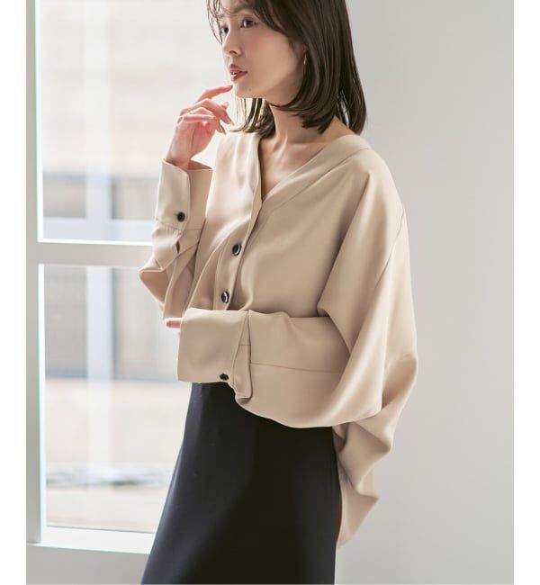 NOBLE「《追加予約・WEB限定カラー》エステルダブルクロスカーデブラウス」|シャツ・ブラウス|ベージュ