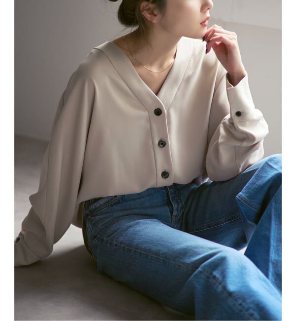 NOBLE「《追加予約・WEB限定カラー》エステルダブルクロスカーデブラウス」|シャツ・ブラウス|ベージュ A