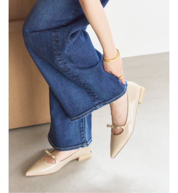  「ポインテッドストラップリボンフラット」|その他|ベージュ