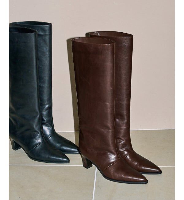 GRISE「GRISE5.5cmレザーポインテッドワイドシャフトロングブーツ」|ロングブーツ|