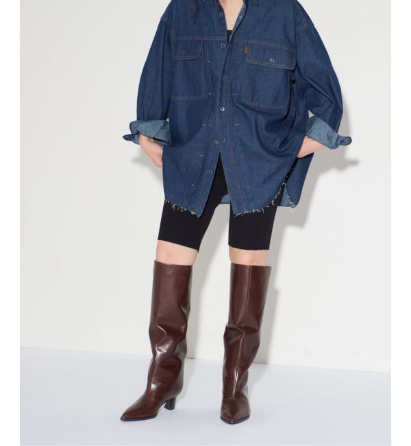 GRISE「GRISE5.5cmレザーポインテッドワイドシャフトロングブーツ」|ロングブーツ|