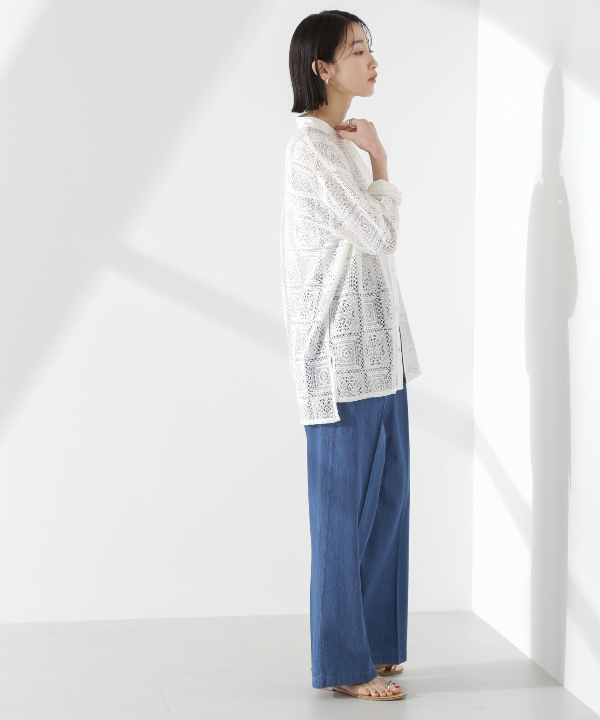 nano･universe「ライトデニムドロストセンタープレスパンツ(セットアップ可)」|チノ|