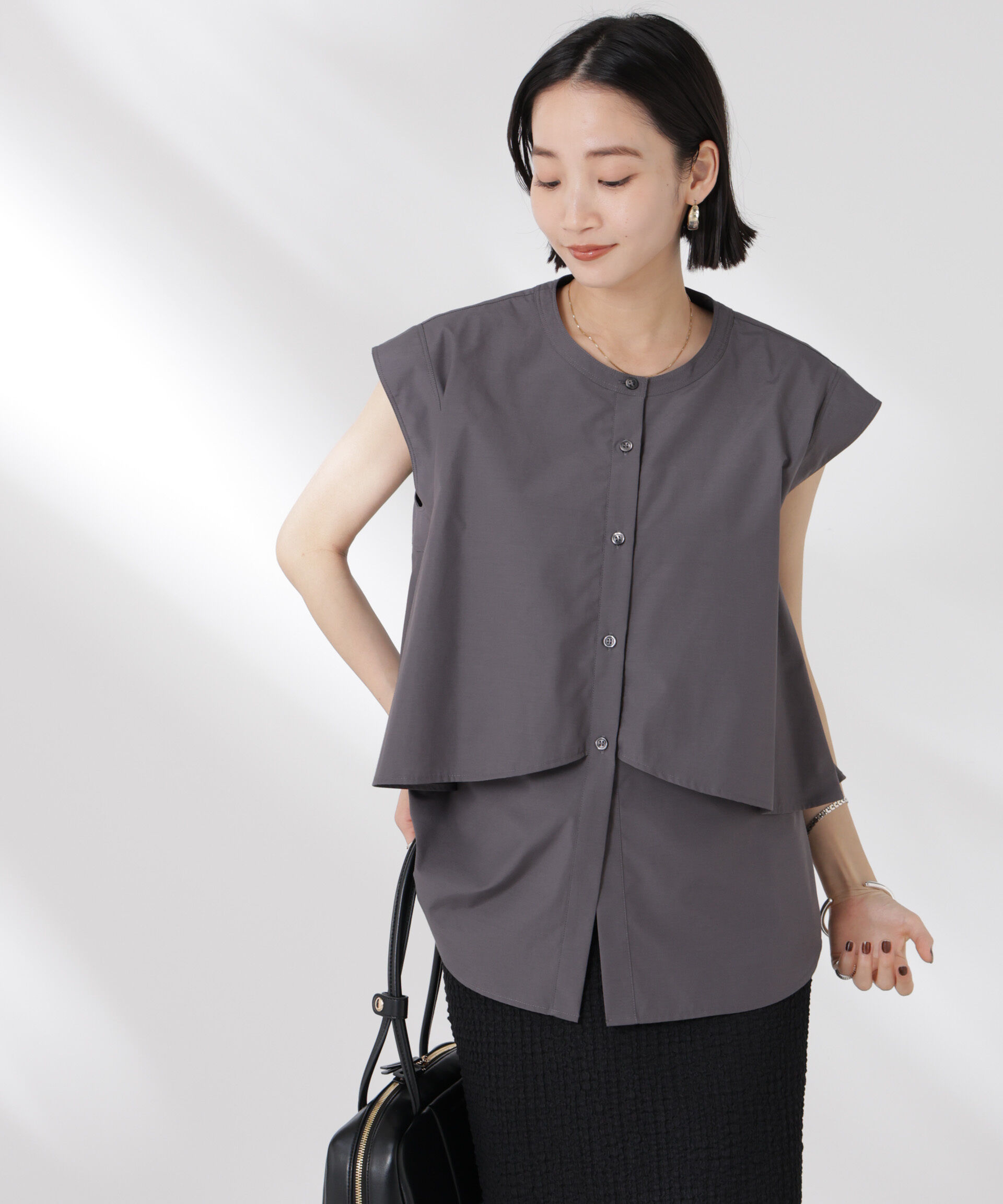 nano･universe「フロントフレアケープカラーノースリーブシャツ」|シャツ・ブラウス|