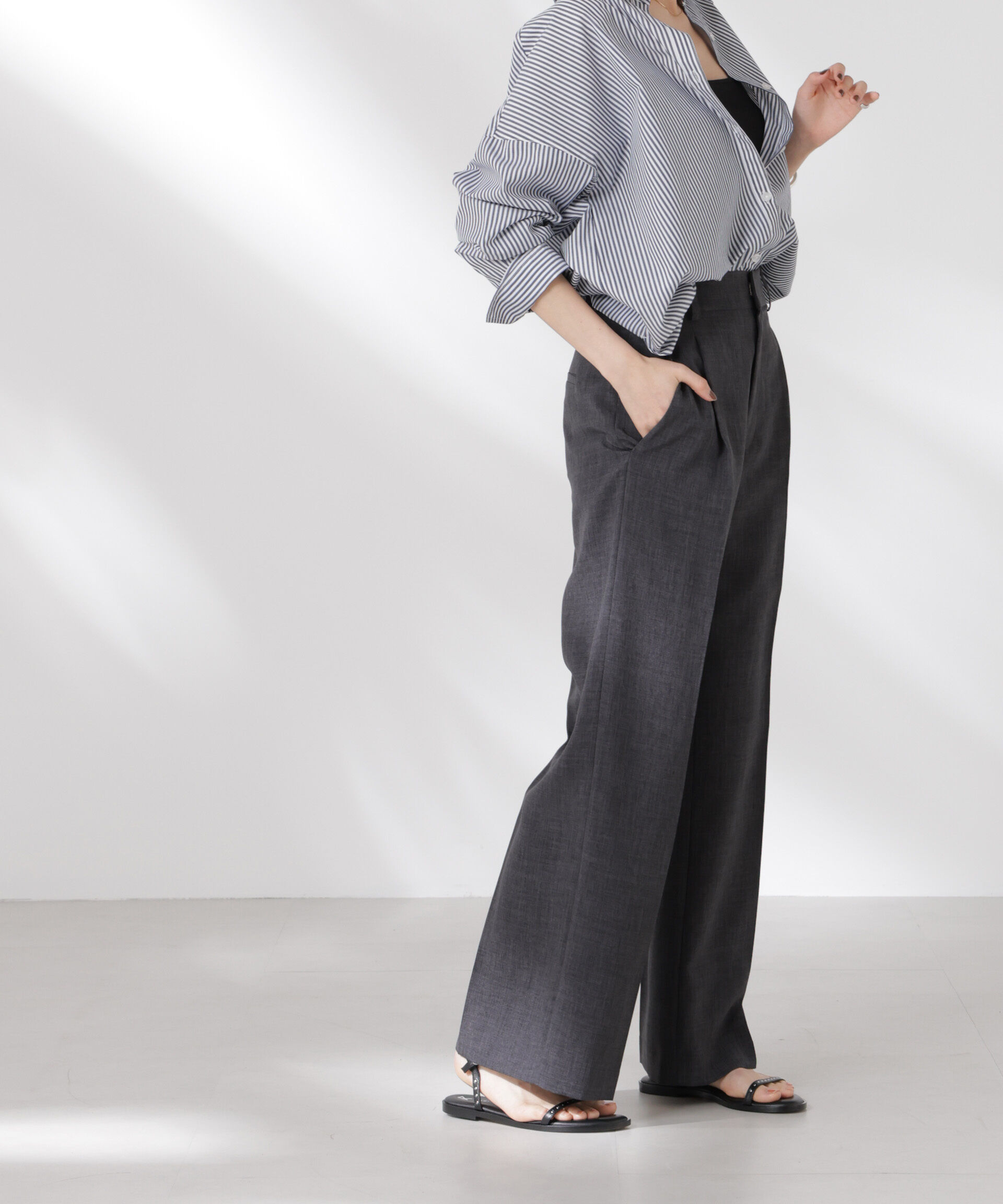 nano･universe「リネンライクセンタープレスタックパンツ(セットアップ可)」|チノ|