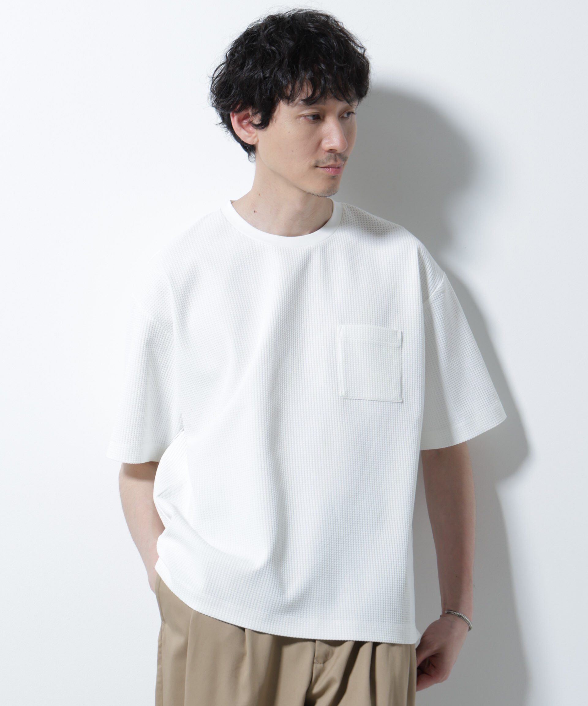 nano･universe「ドライソフトワッフルTシャツ 半袖」|Tシャツ・カットソー|ホワイト