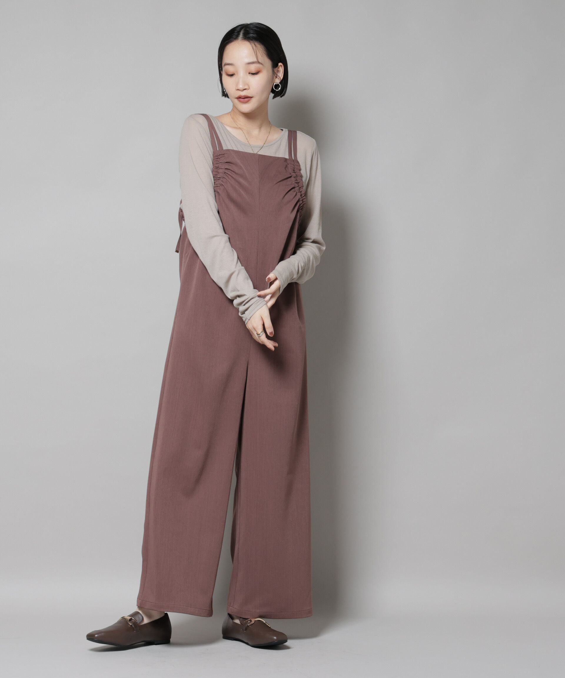 nano･universe「ギャザーデザインサロペットパンツ」|ワンピース|