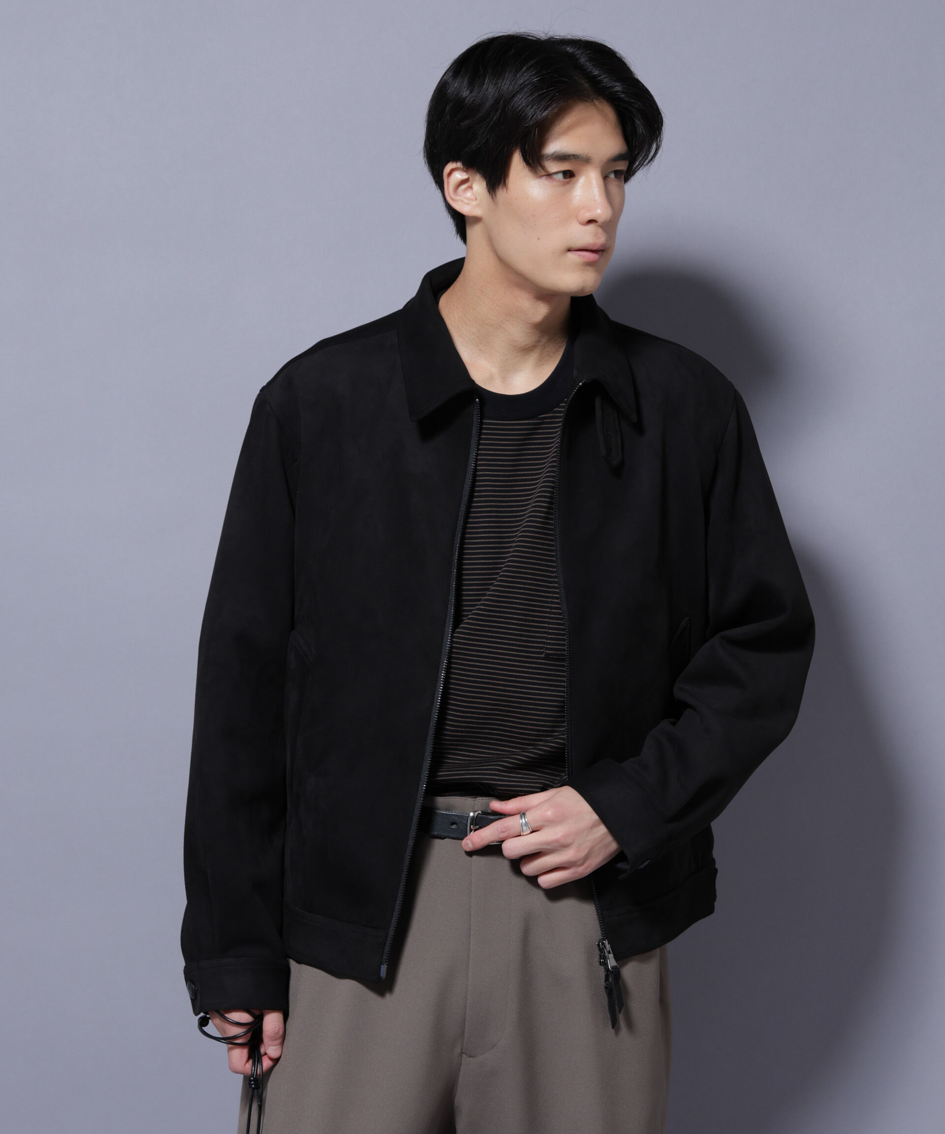 nano･universe「フェイクスエードブルゾン」|ブルゾン・スタジャン|ブラック