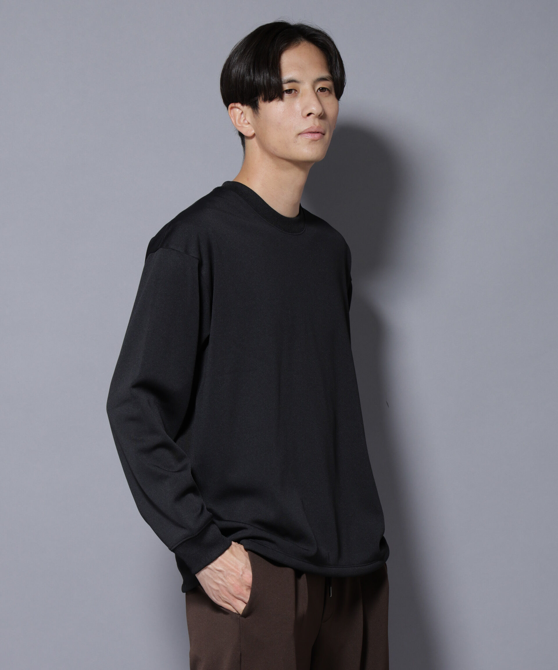 nano･universe「｢MC｣coveross(R)  フリースボンディングクルーネック」|Tシャツ・カットソー|ブラック