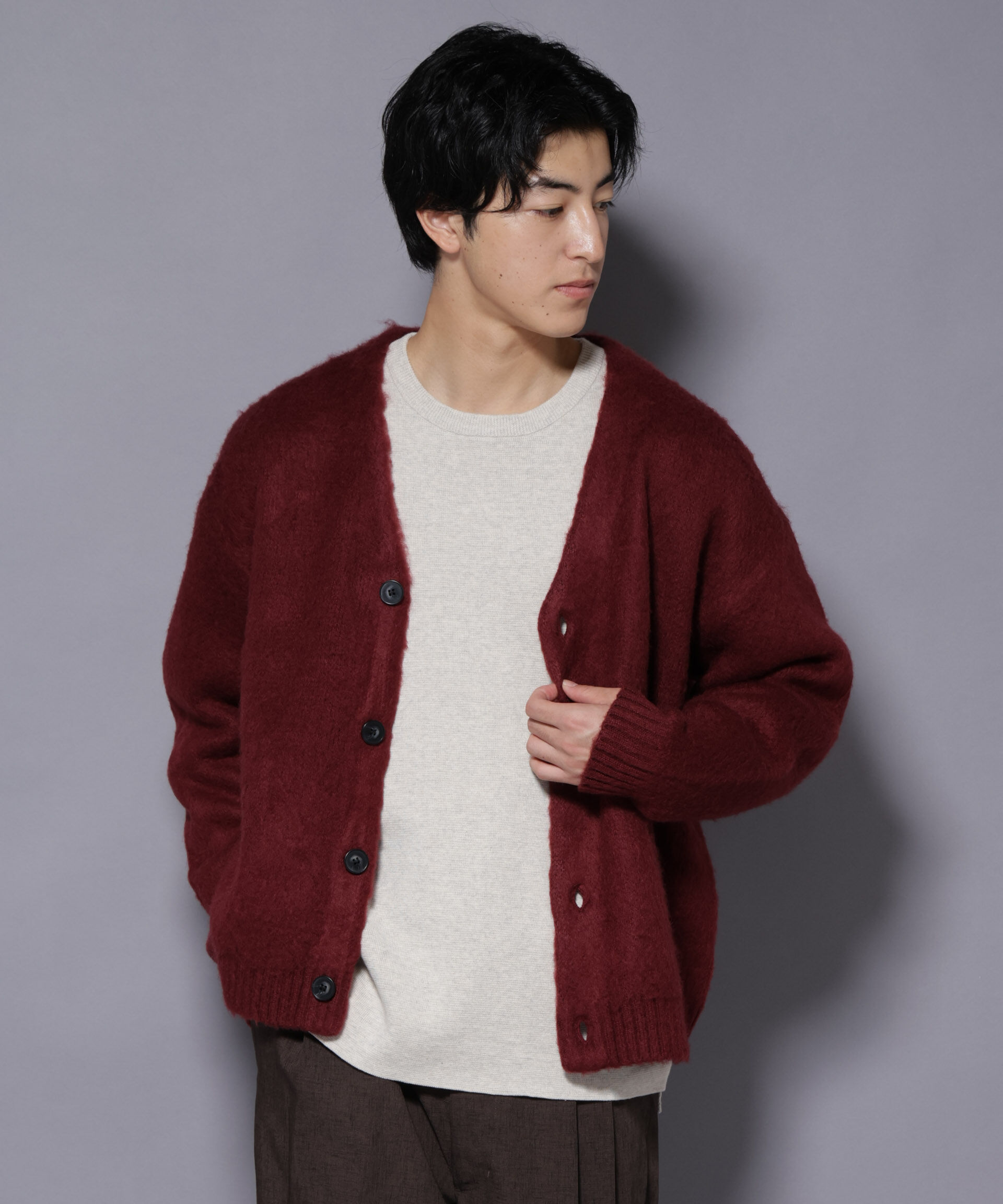 nano･universe「モヘヤライクニットカーディガン」|ニット・セーター|ボルドー3