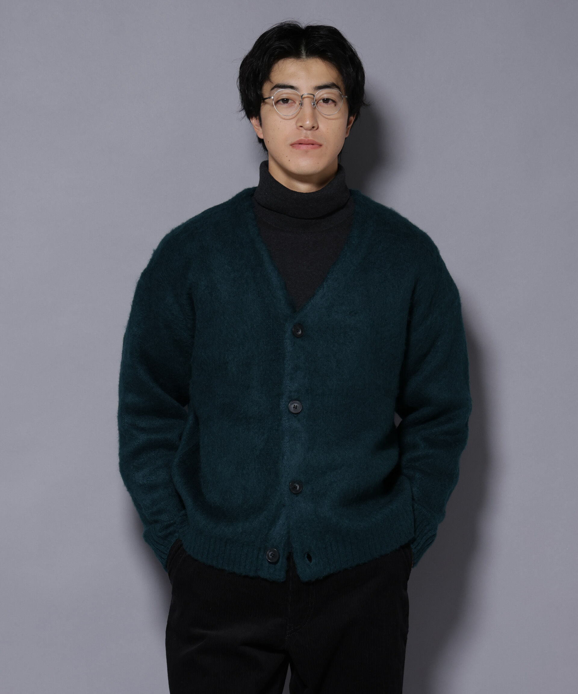 nano･universe「モヘヤライクニットカーディガン」|ニット・セーター|D.グリーン1