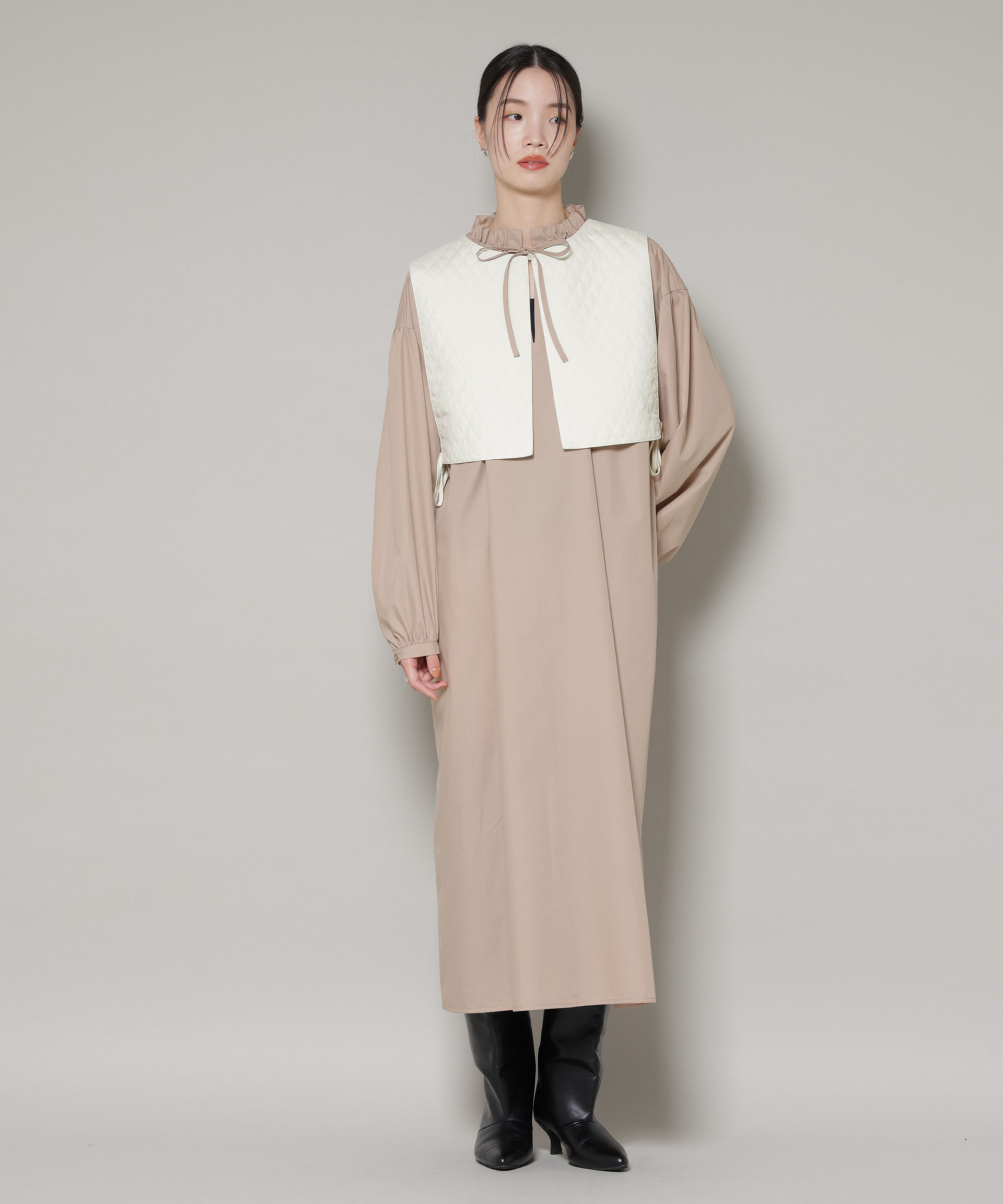 nano･universe「キルティングベスト&times;ギャザーワンピース アンサンブルセット」|ワンピース|