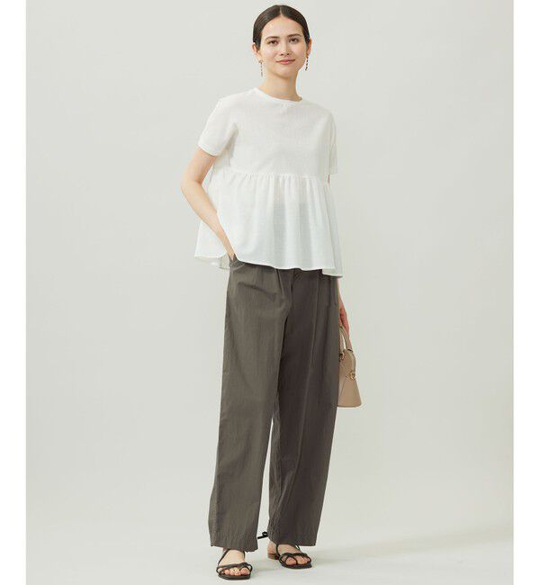 自由区「【洗える】リネンサッカーコンビペプラム カットソー」|Tシャツ・カットソー|