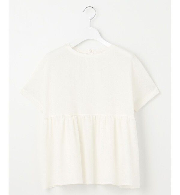 自由区「【洗える】リネンサッカーコンビペプラム カットソー」|Tシャツ・カットソー|