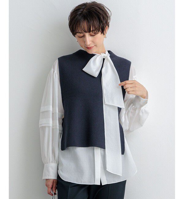 23区「【洗える】コットンリリー ニットベスト」|ニット・セーター|ダルブルー系