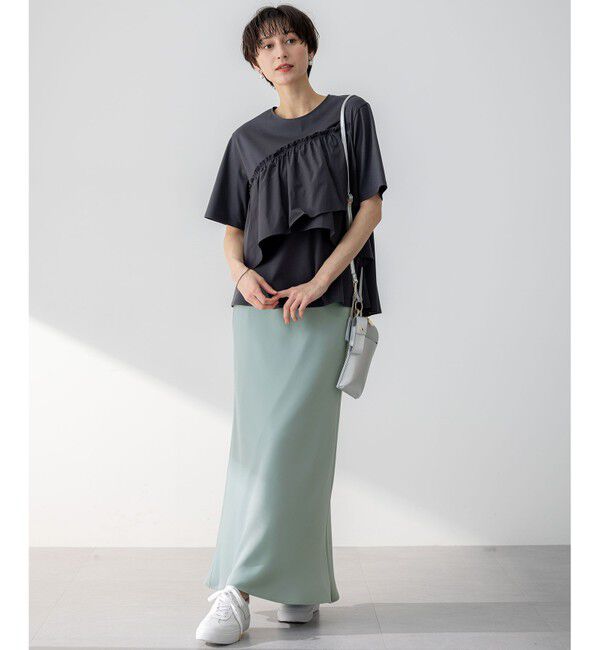 23区「【汗じみ防止/洗える】ランダムフリルジャージー ドッキング カットソー」|Tシャツ・カットソー|