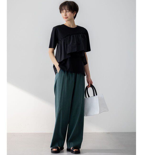 23区「【汗じみ防止/洗える】ランダムフリルジャージー ドッキング カットソー」|Tシャツ・カットソー|