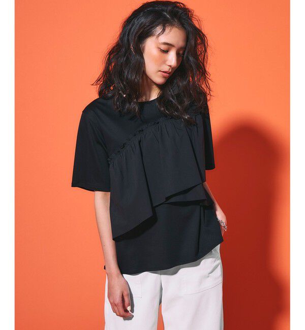 23区「【汗じみ防止/洗える】ランダムフリルジャージー ドッキング カットソー」|Tシャツ・カットソー|