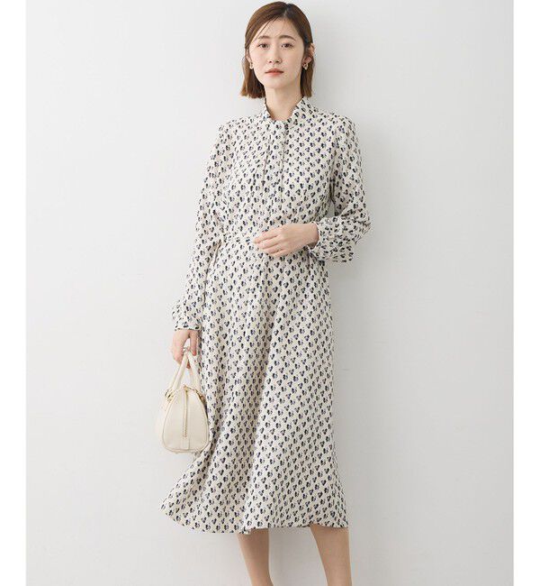 23区「モダンアートプリント ワンピース」|ドレス|ベージュ系